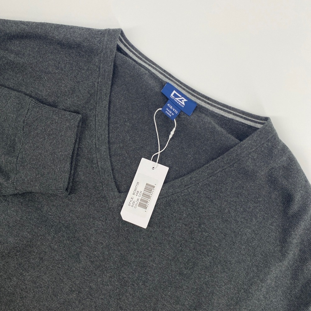 NEW Cutter Buck V Neck Sweater Mens 4XB Gray Preppy Acedemia Minimalist Office